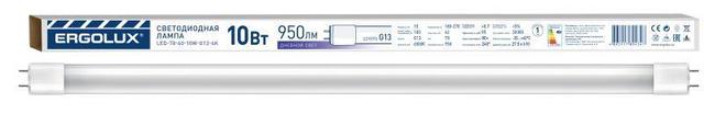 Лампа светодиодная LED-Т8-60-10W-G13-6K 10Вт T8 трубчатая с односторонним цоколем 6500К холод. бел. G13 180-270В 600мм ПРОМО Ergolux 14708