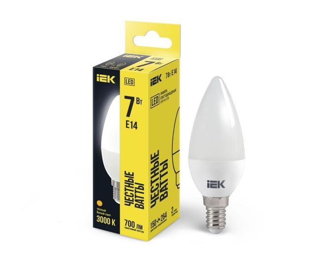 Лампа светодиодная ECO C35 7Вт свеча 3000К E14 230В IEK LLE-C35-7-230-30-E14