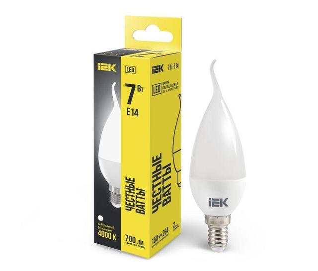 Лампа светодиодная Eco 7Вт CB35 свеча на ветру 4000К нейтр. бел. E14 230В IEK LLE-CB35-7-230-40-E14