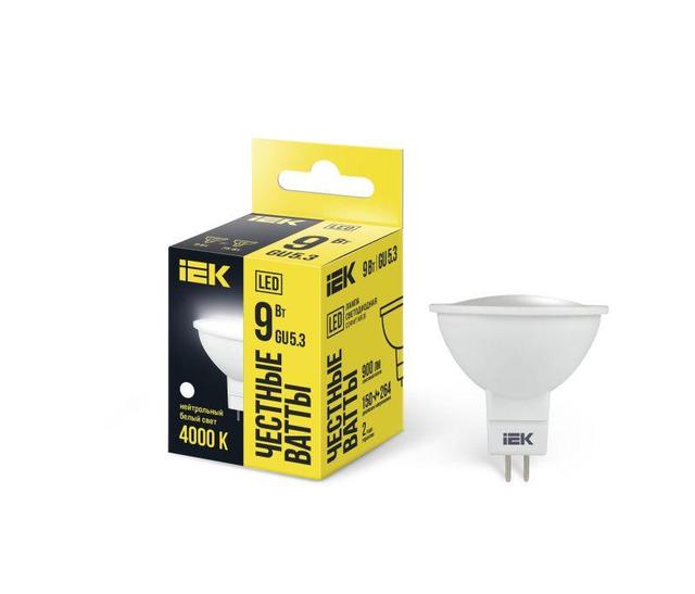 Лампа светодиодная 9Вт MR16 софит 4000К нейтр. бел. GU5.3 230В IEK LLE-MR16-9-230-40-GU5