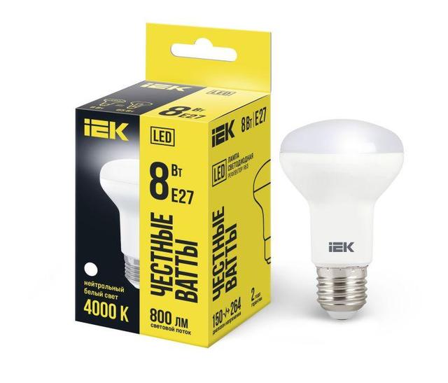 Лампа светодиодная Eco 8Вт R63 4000К нейтр. бел. E27 720лм 230-240В IEK LLE-R63-8-230-40-E27