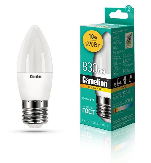 Лампа светодиодная LED10-C35/830/E27 10Вт 220В Camelion 13560